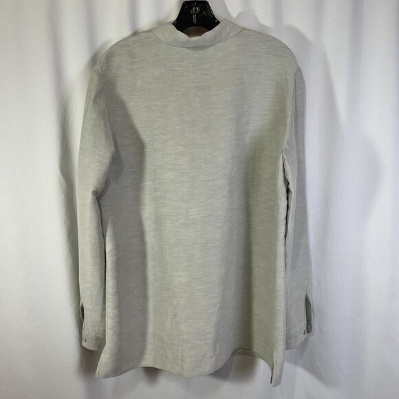 Liz Claiborne Silk Linen Tunic Blouse Size 14 Moss Gray Green Long Sleeve - Picture 2 of 12
